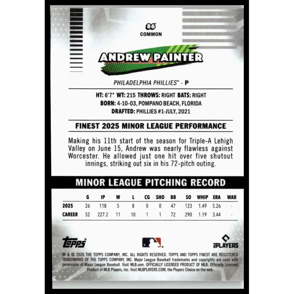 2026 Finest Andrew Painter Common Base Rookie RC Phillies
